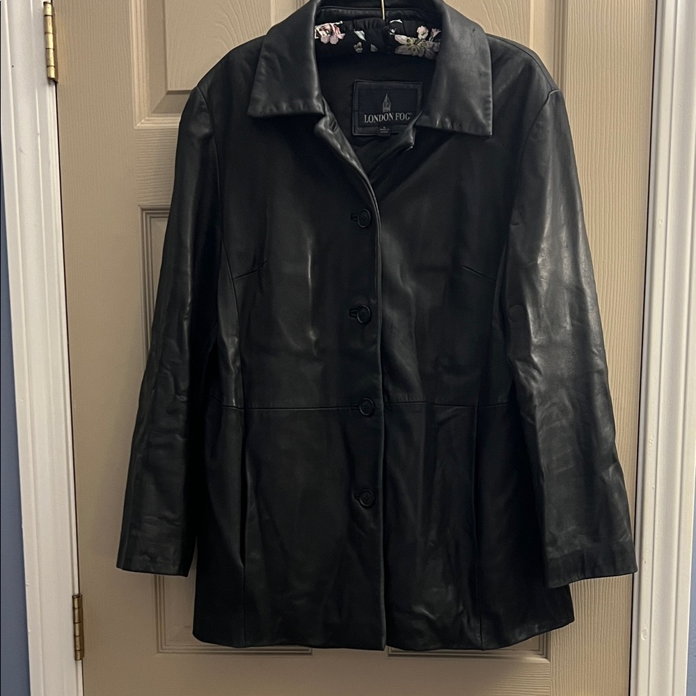 London Fog Women's Classic Black Leather Coat